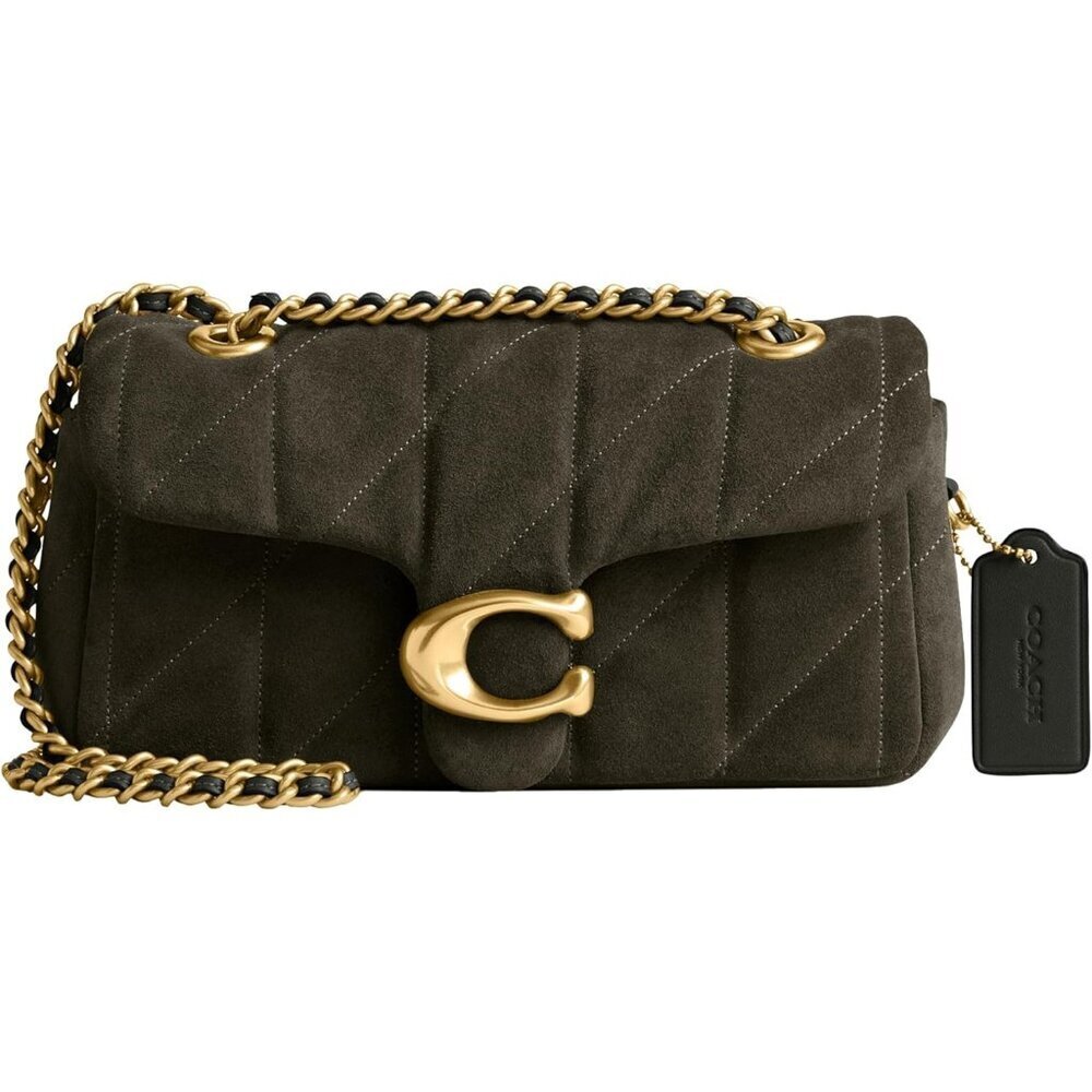 Coach Womens Olive Suede 100% Cow Leather Imported Push Lock Tabby Shoulder Bag - Picture 1 of 6
